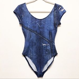 Marilyn Monroe Distressed Blue Jean Print Bodysuit